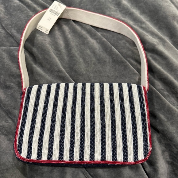 Anthropologie Fiona Icon Edition Beaded Shoulder bag NWT Floral Stripe Baseball - Picture 7 of 11